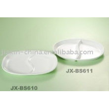 White color porcelain 2 section dinner plate JX-BS610-611